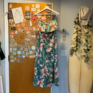 Printed tube top flowy dress